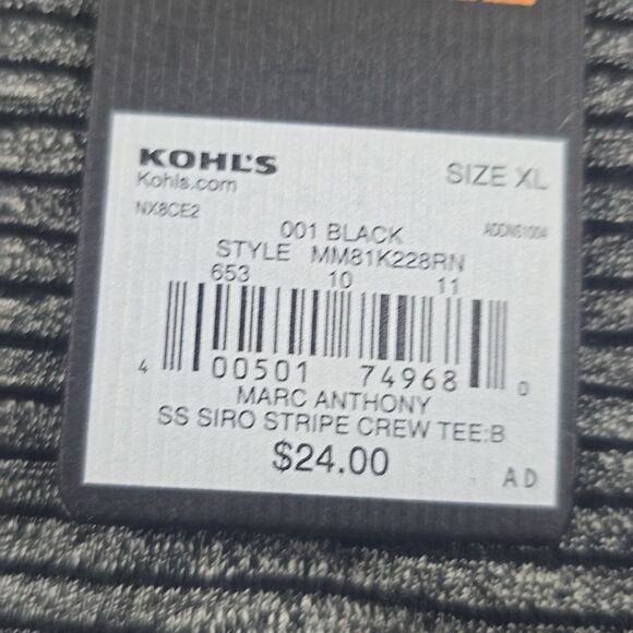 Marc Anthony NWT Men's Micro Stripe Crew Neck Stretch Tee Grey Black XL - Picture 4 of 6